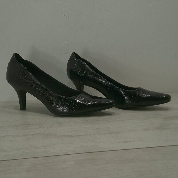 Life Stride Croc Embossed Black Klarissa Classic Comfort Kitten heel Size 11 - Picture 8 of 11